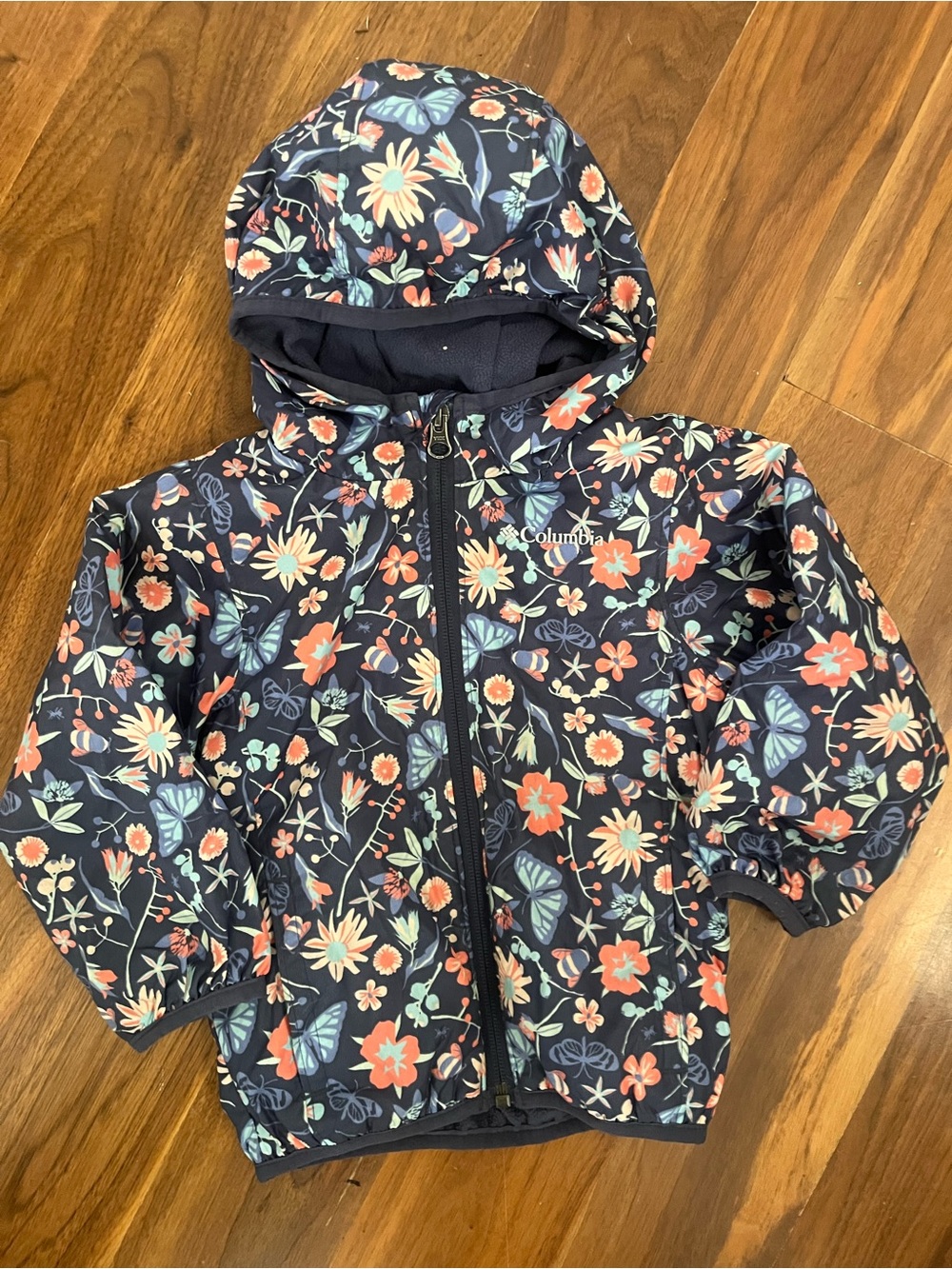 Columbia Girls Navy Floral Hooded Jacket